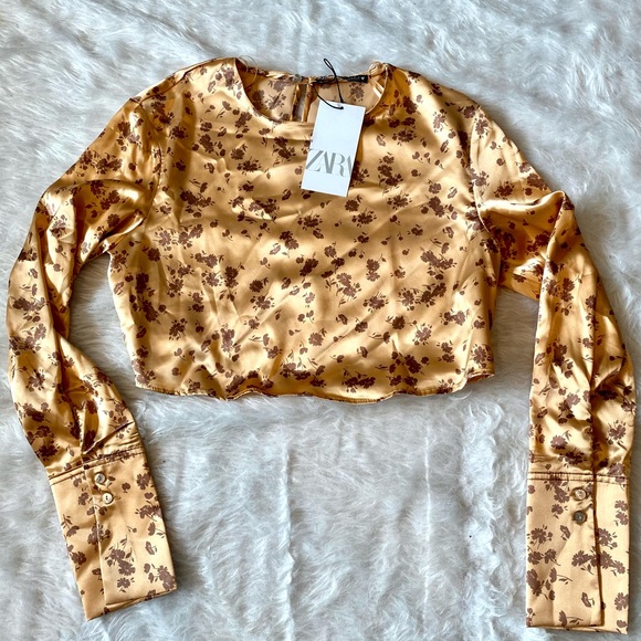 Zara NWT peach satin crop top - Picture 3 of 5